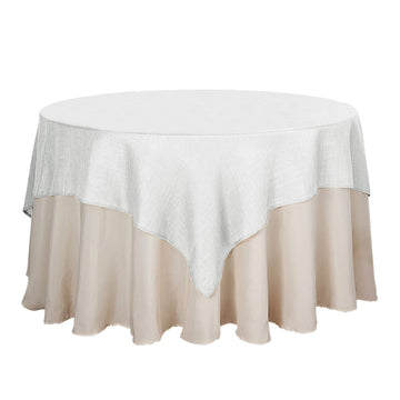 72"x72" White Slubby Textured Linen Square Table Overlay, Wrinkle Resistant Polyester Tablecloth Topper