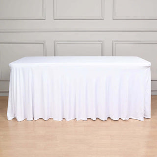 Elegant and Versatile: 6ft White Wavy Spandex Fitted Rectangle 1-Piece Tablecloth Table Skirt Elegant and Versatile: 6ft White Wavy Spandex Fitted Rectangle 1-Piece Tablecloth Table Skirt