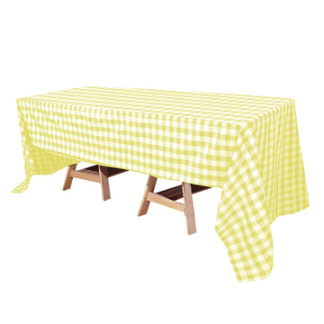 60"x126" White Yellow Seamless Buffalo Plaid Rectangle Tablecloth, Checkered Polyester Tablecloth