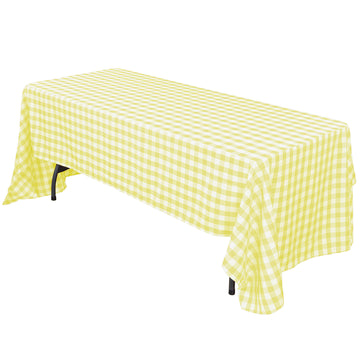 60"x102" White Yellow Seamless Buffalo Plaid Rectangle Tablecloth, Checkered Polyester Linen Tablecloth
