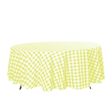 108" White Yellow Seamless Buffalo Plaid Round Tablecloth, Checkered Gingham Polyester Tablecloth