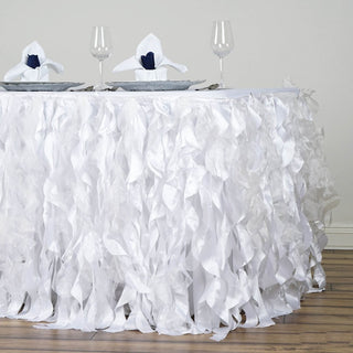 Elegant White Curly Willow Taffeta Table Skirt