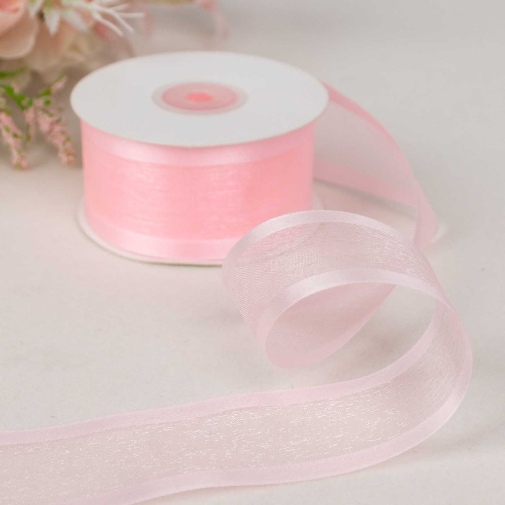 25 Yards 1.5 Blush Sheer Organza Ribbon With Satin Edges