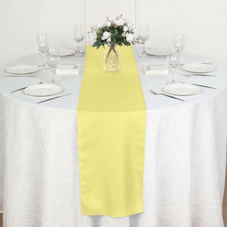Brighten Up Your Event with the 12"x108" Yellow Polyester Table Runner Brighten Up Your Event with the 12"x108" Yellow Polyester Table Runner