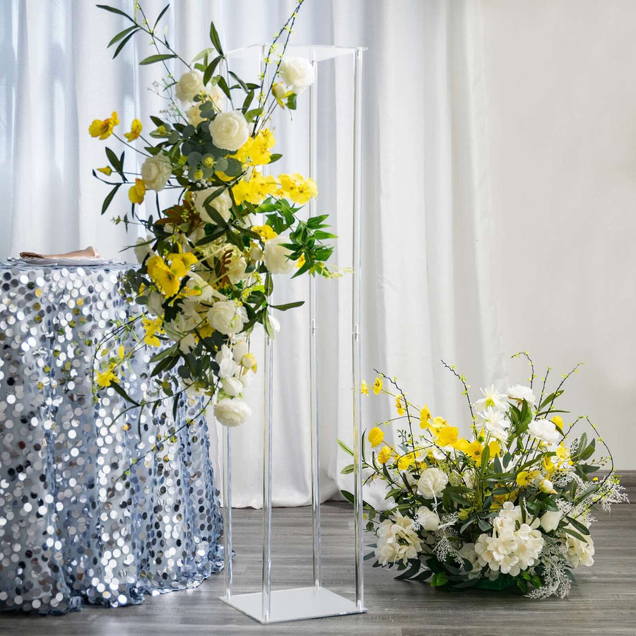 48inch Clear Acrylic Floor Vase Flower Stand With Mirror Base, Wedding Column