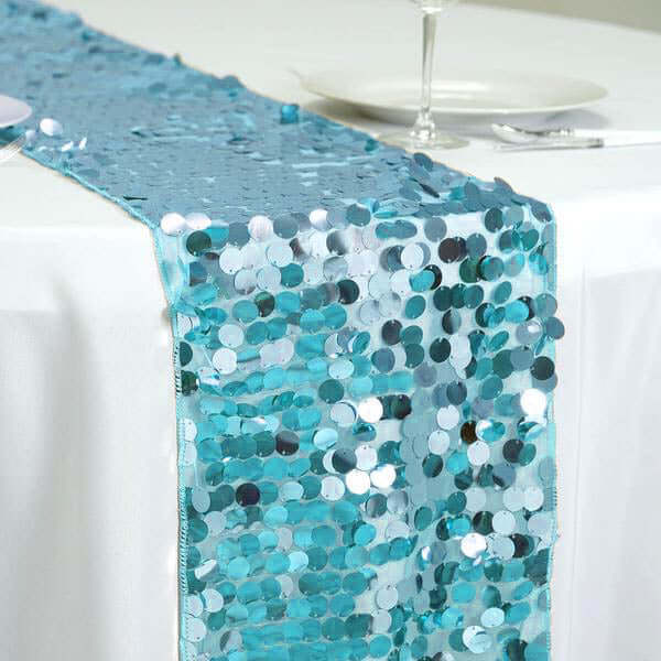 13x108 inch Turquoise Big Payette Sequin Table Runner