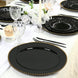 10-Pack Economy Round Plastic Charger Plates 13" in Black with Gold Beaded Rim, Stylish Dinner Party