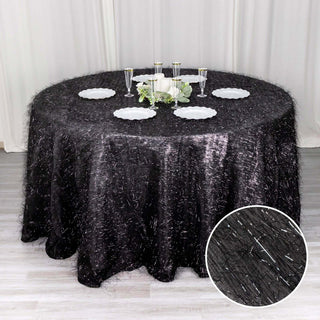 Black Metallic Premium Tinsel Shag Round Tablecloth Black Metallic Premium Tinsel Shag Round Tablecloth