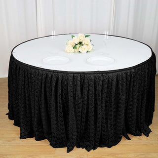 Elevate Your Event Decor with the 14ft Black Premium Pleated Lace Table Skirt Elevate Your Event Decor with the 14ft Black Premium Pleated Lace Table Skirt