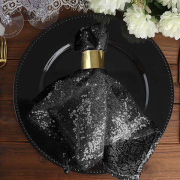 20”x20” Black Premium Sequin Cloth Dinner Napkin Reusable Linen