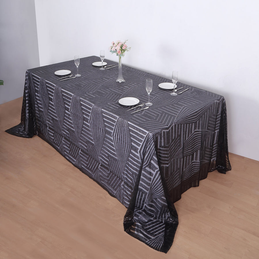 90inch x 132inch Black Seamless Diamond Sequin Rectangular Tablecloth