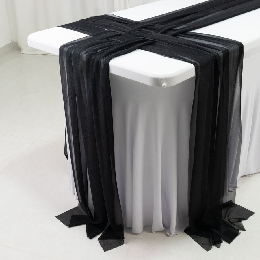 20-Pack 9ft Sheer Table Runners – Black Shimmer Sheer Drapes