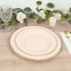 25-Pack Paper 10inch Round Dinner Plates in Blush Sunray Design with Gold Rim Disposable Heavy Duty