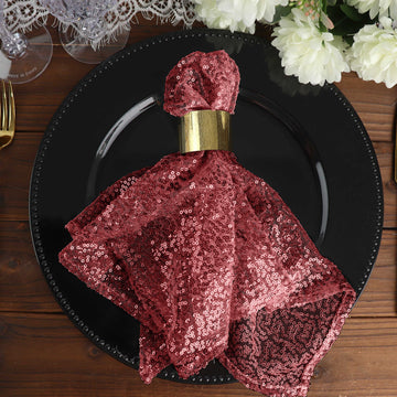 20"x20" Burgundy Premium Sequin Cloth Dinner Napkin Reusable Linen