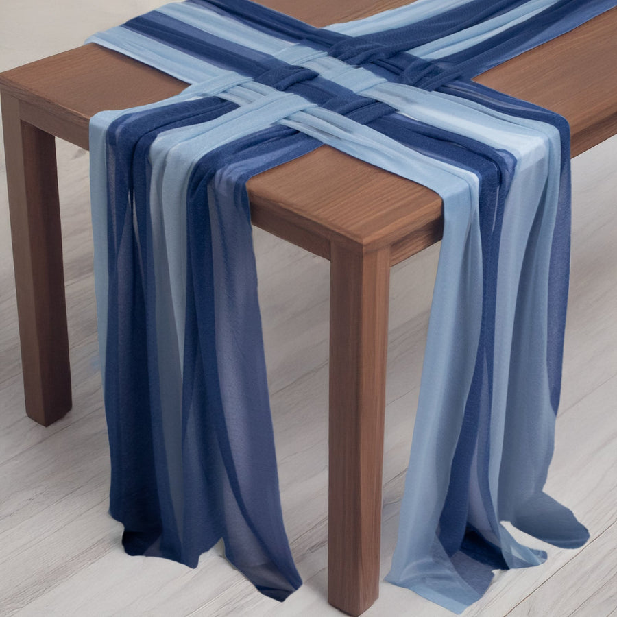 20-Pack 9ft Sheer Table Runners – Navy Blue/Dusty Blue Shimmer Sheer Drapes