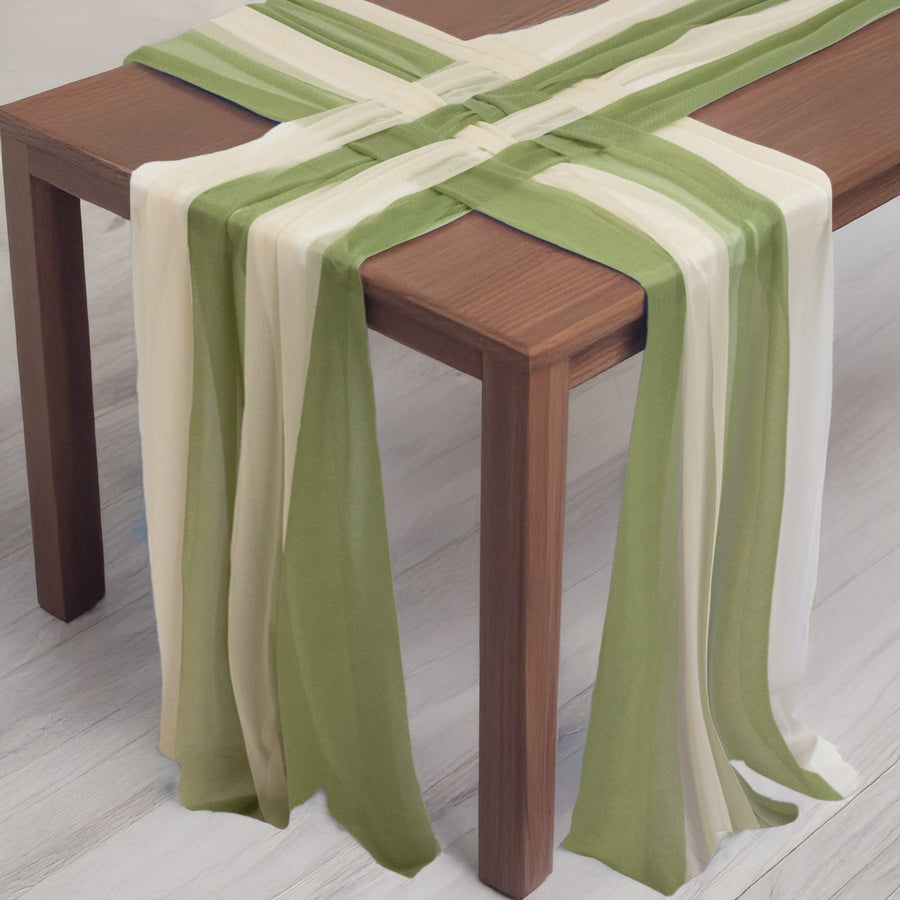 20-Pack 9ft Sheer Table Runners – Dusty Sage Green/Beige Shimmer Sheer Drapes