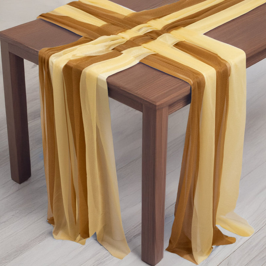 20-Pack 9ft Sheer Table Runners – Champagne/Gold Shimmer Sheer Drapes