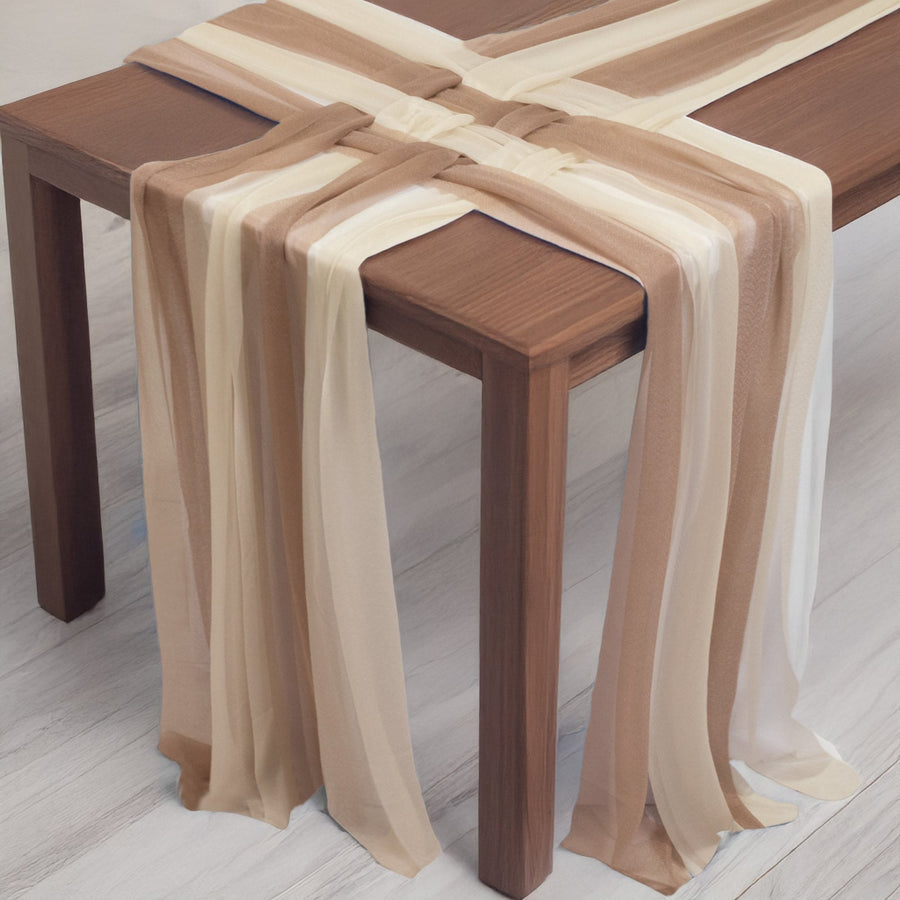 20-Pack 9ft Sheer Table Runners – Taupe/Beige Shimmer Sheer Drapes