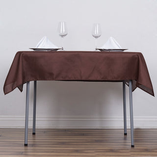 Enhance Your Event with the 54x54 Chocolate Square Seamless Polyester Tablecloth