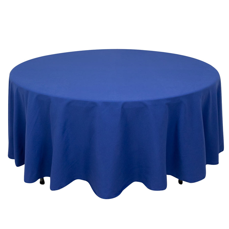Round blue tablecloth on a white background.