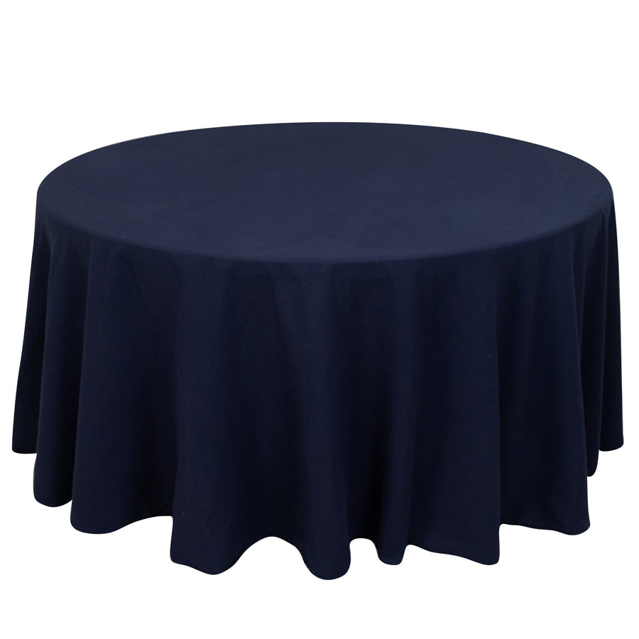Navy round tablecloth with elegant drape