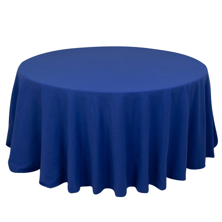 Round blue tablecloth on a white background.