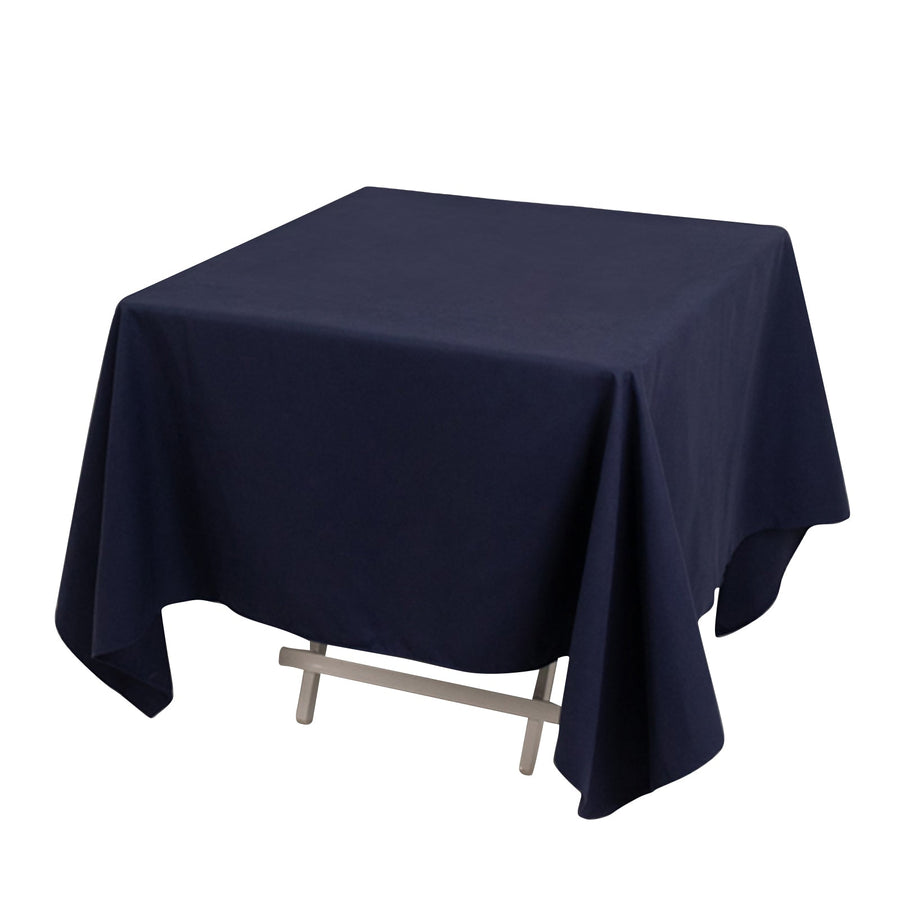 Navy tablecloth draped over a table for elegant dining