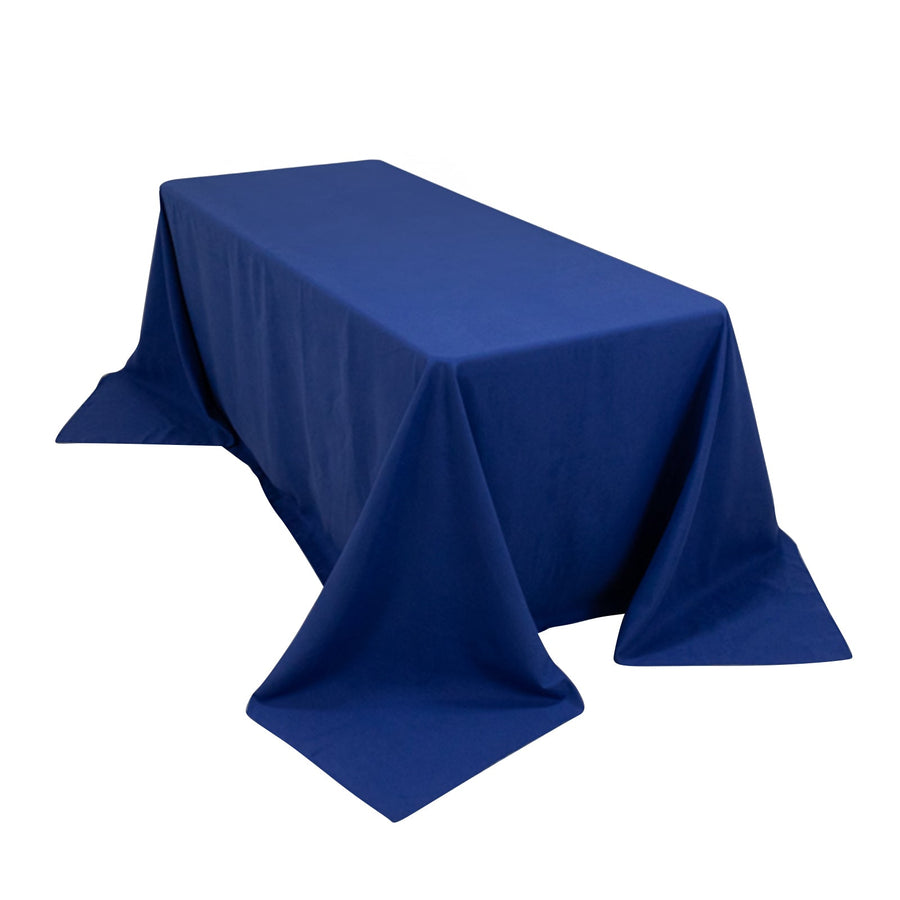 Blue tablecloth draped over a rectangular table