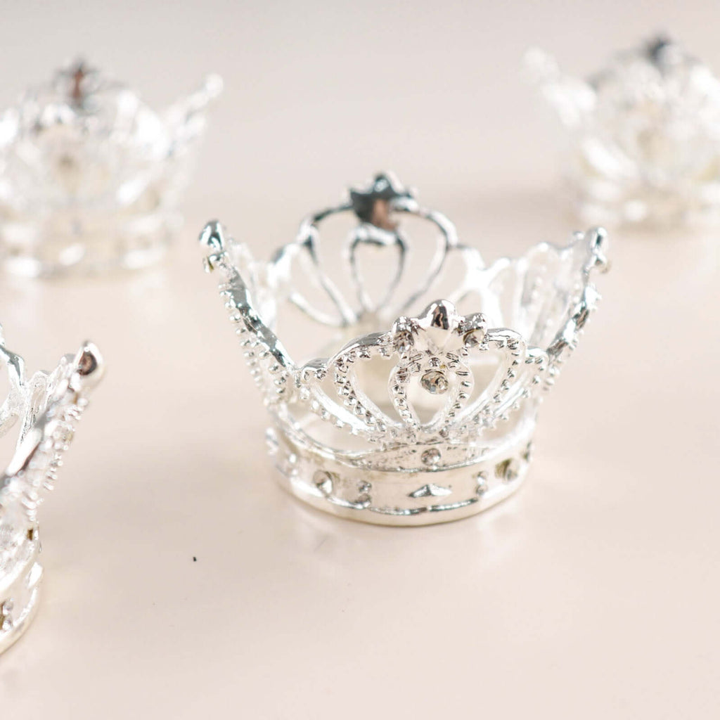 Silver Rhinestone Crown Napkin Rings Pack TableclothsFactory