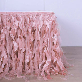 Bring Elegance and Charm to Your Event with the Dusty Rose Curly Willow Taffeta Table Skirt