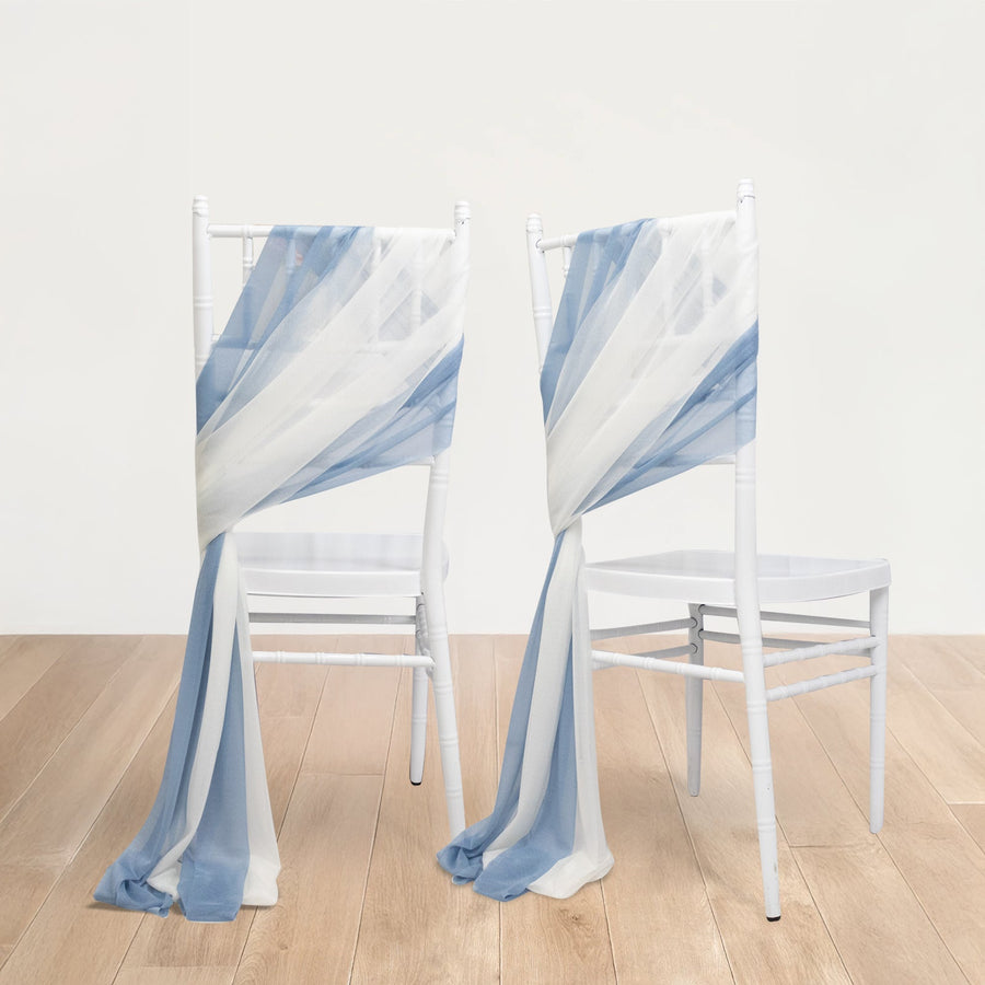 20-Pack Sheer Chair Drape Decor in Dusty Blue and Ivory – 9ft Shimmer Sash