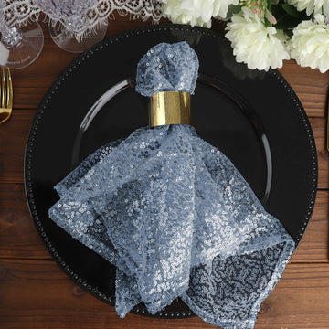 20"x20" Dusty Blue Premium Sequin Cloth Dinner Napkin Reusable Linen