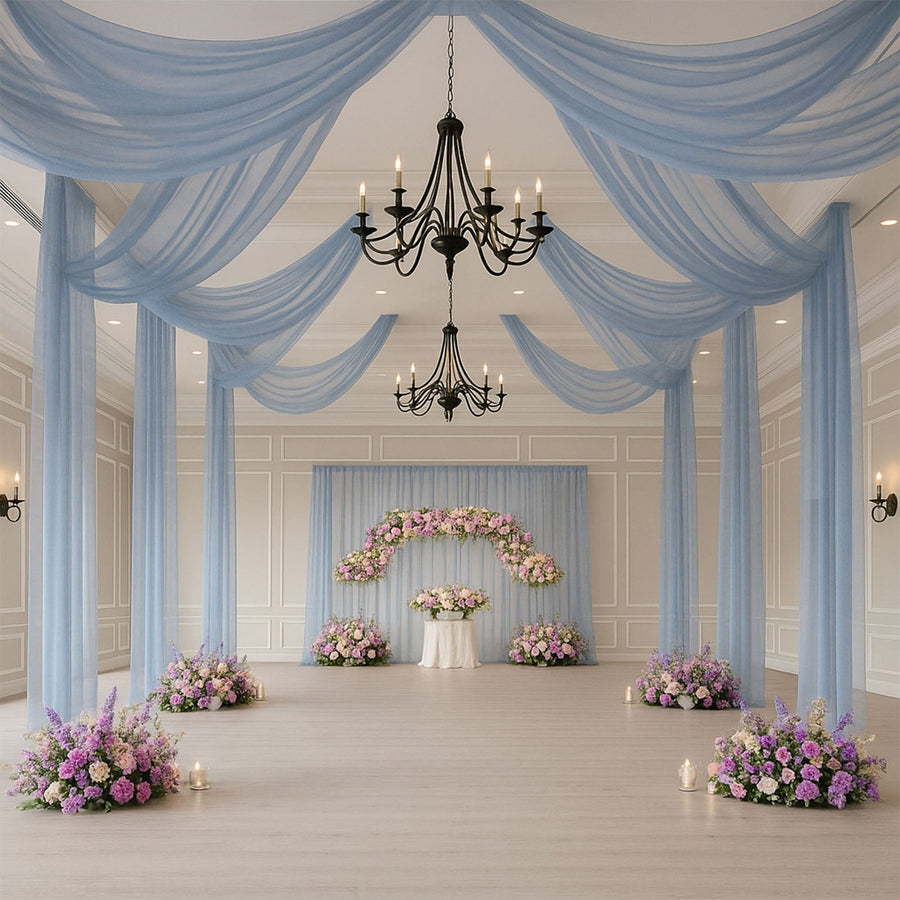 Dusty Blue Sheer Backdrop Drape – 5ftx32ft Wedding Arch & Ceiling Decor Panel, Wrinkle Free