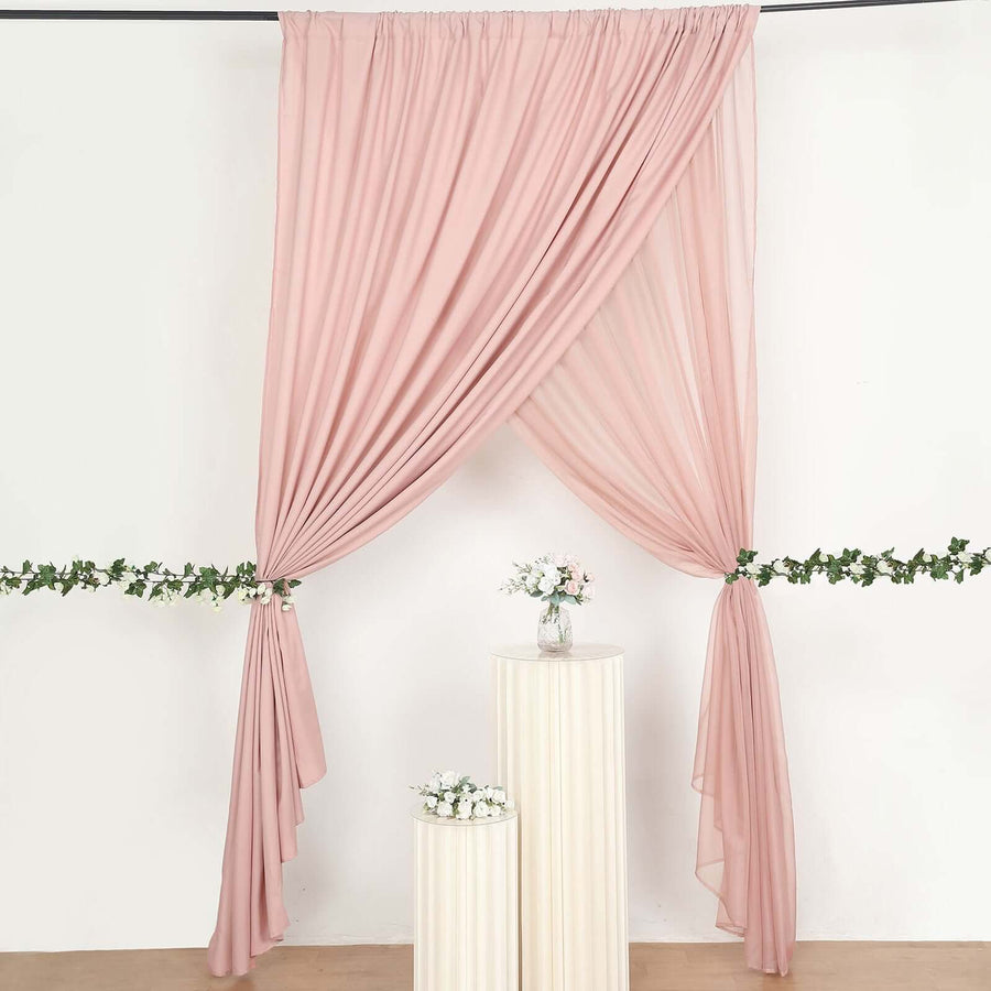 10ft Dusty Rose Dual Layered Sheer Chiffon Polyester Backdrop Curtain With Rod Pockets