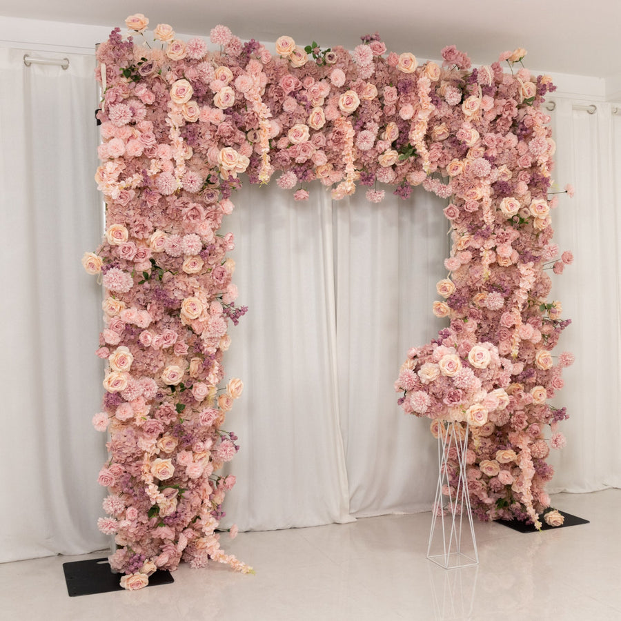 8ftx8ft Roll Up Flower Backdrop for Arch Stand, Dusty Rose with Fabric Backing Artificial Silk Roses