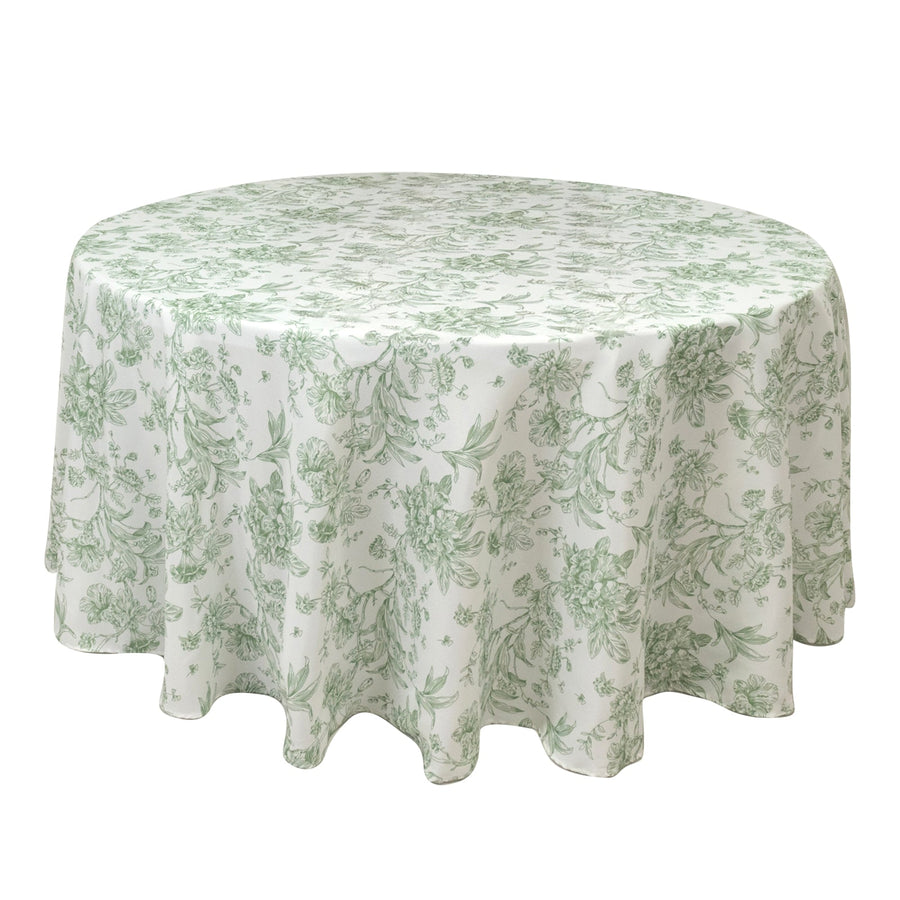 Polyester 120 Round Tablecloth White - Dusty Sage Green French Toile Pattern
