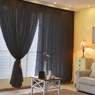 Elegant Black Flame Resistant Sheer Curtain Panels for Stylish Event Décor Elegant Black Flame Resistant Sheer Curtain Panels for Stylish Event Décor