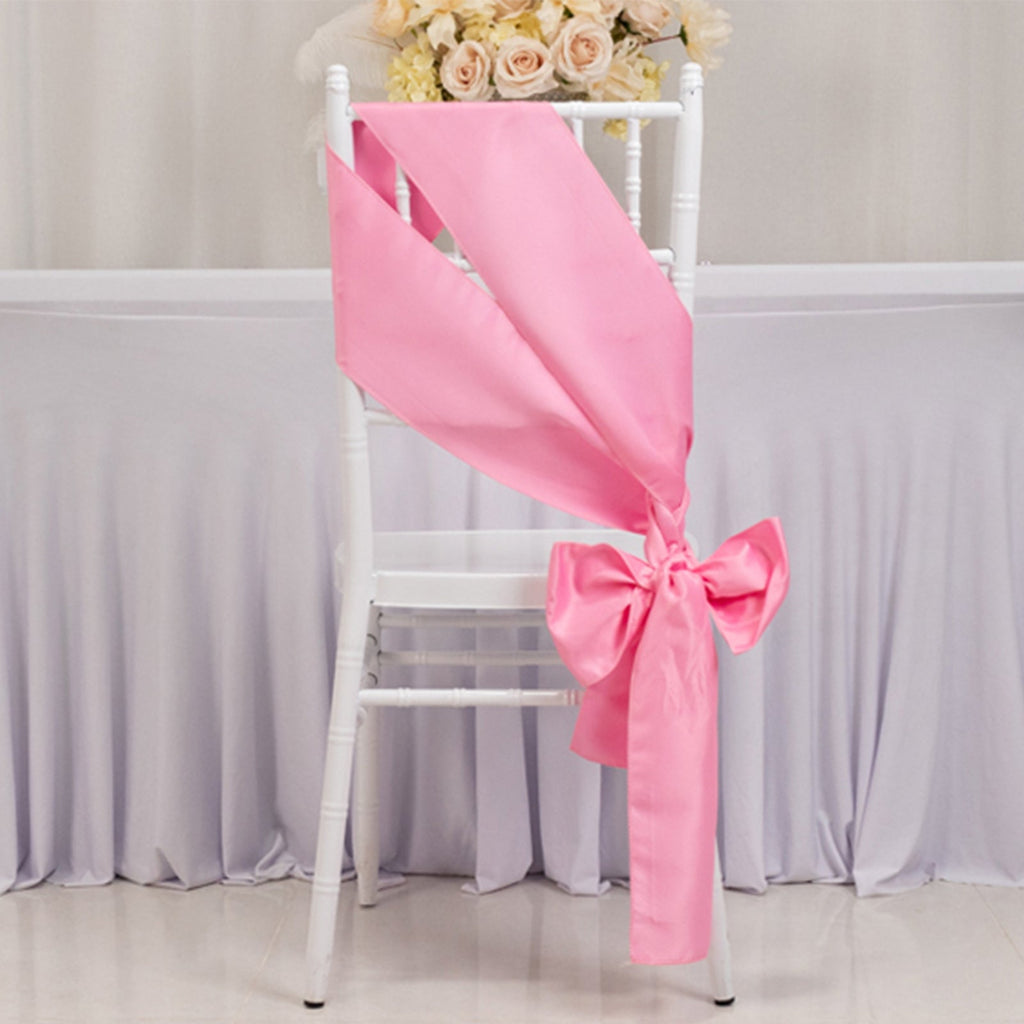 Lamour Satin Chair Sashes 6"x106" Pink TableclothsFactory