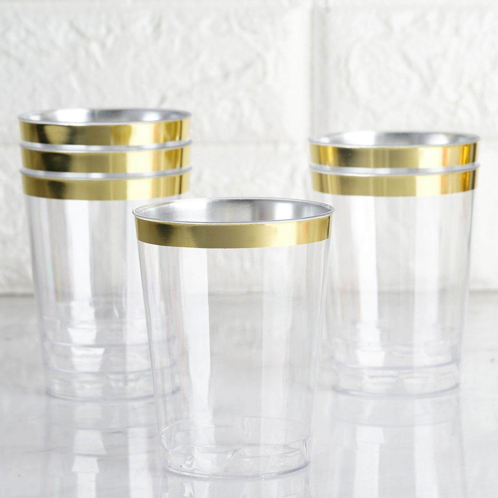 Plastic Tumbler Cups 10oz Transparent Clear with Gold Rim
