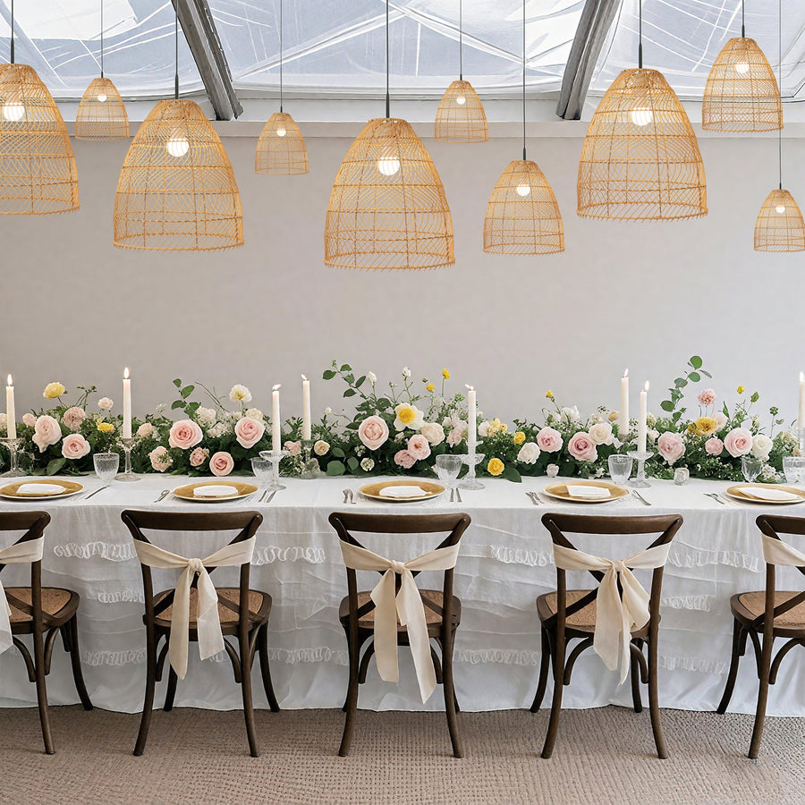 Boho Rattan Light Shades Set of 3 – Natural Woven Pendant Lamp Covers in Cone Shape