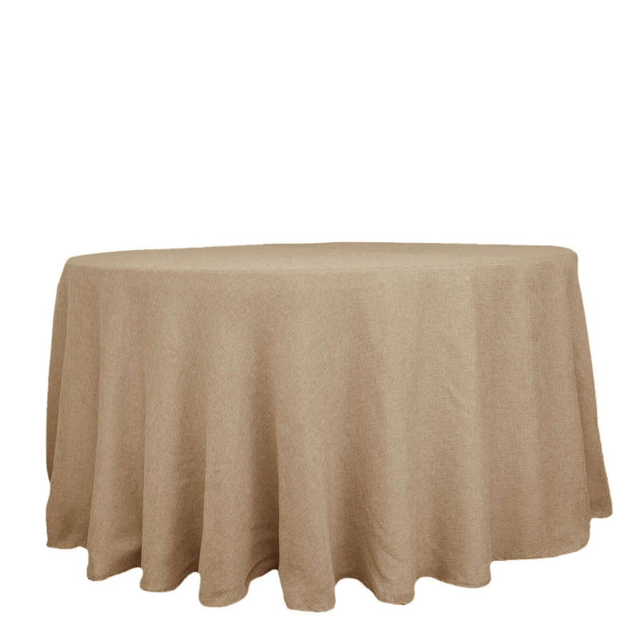 108" Natural Faux Burlap Round Tablecloth, Boho Chic Jute Table Linen
