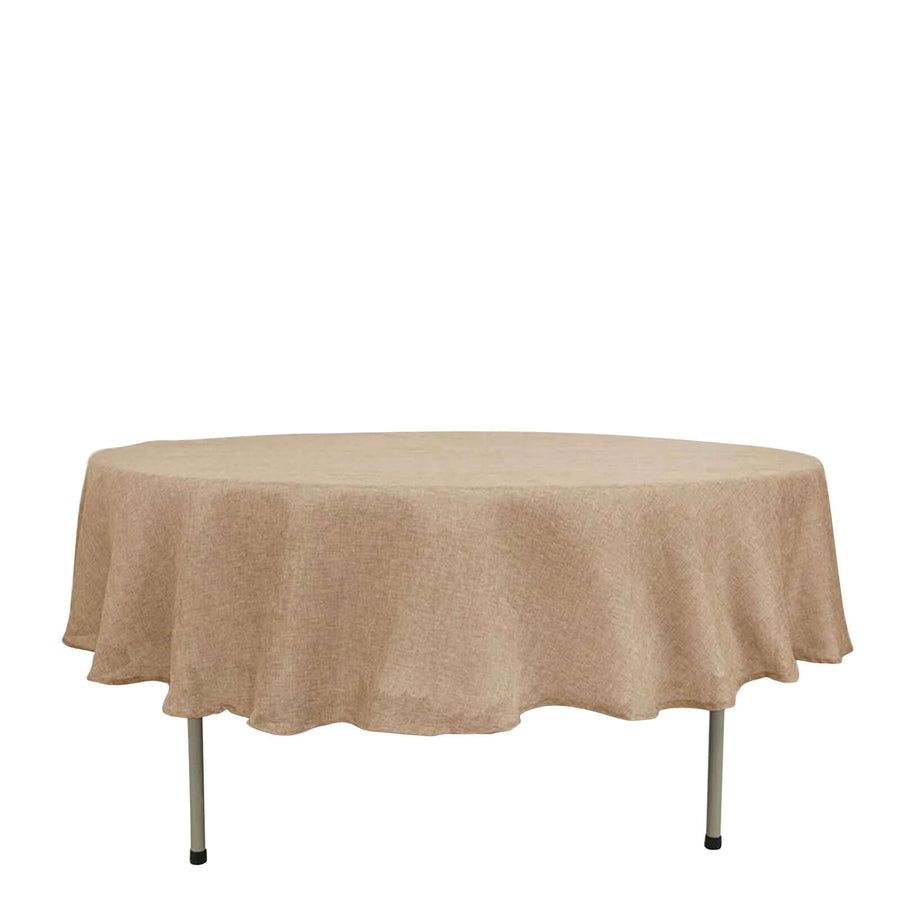 90" Natural Faux Burlap Round Tablecloth, Boho Chic Jute Table Linen