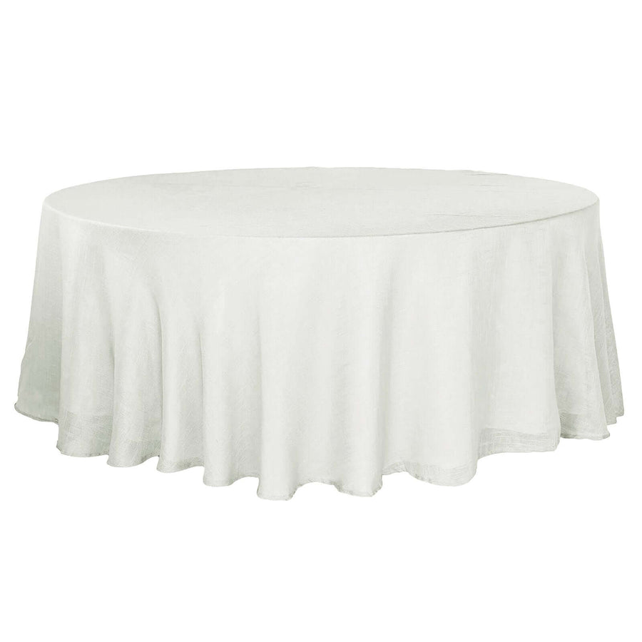 108" White Linen Round Tablecloth, Slubby Textured Wrinkle Resistant Tablecloth