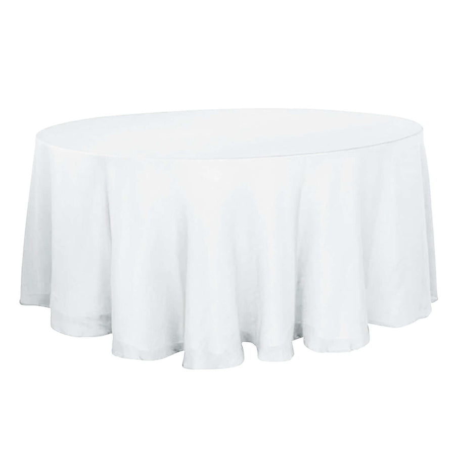 120" White Linen Round Tablecloth | Slubby Textured Wrinkle Resistant Tablecloth