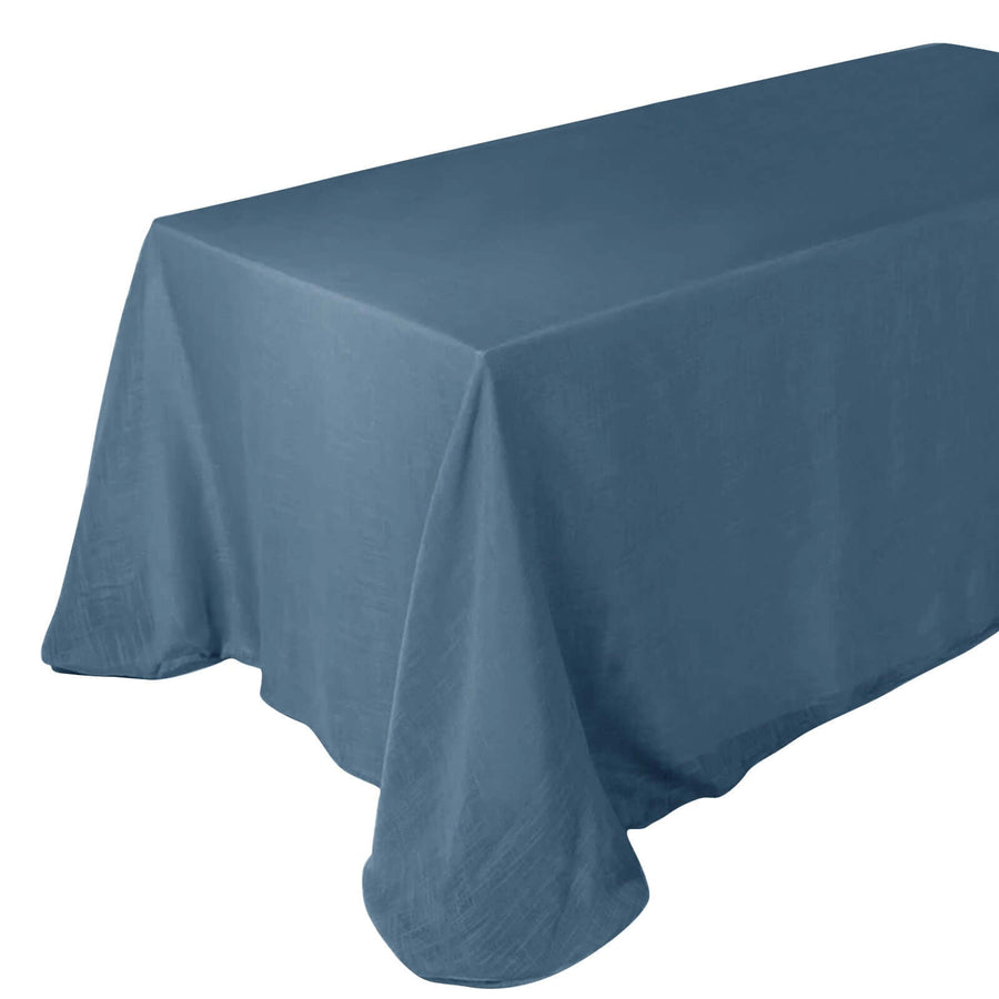 90x132 Blue Linen Rectangular Tablecloth | Slubby Textured Wrinkle Resistant Tablecloth