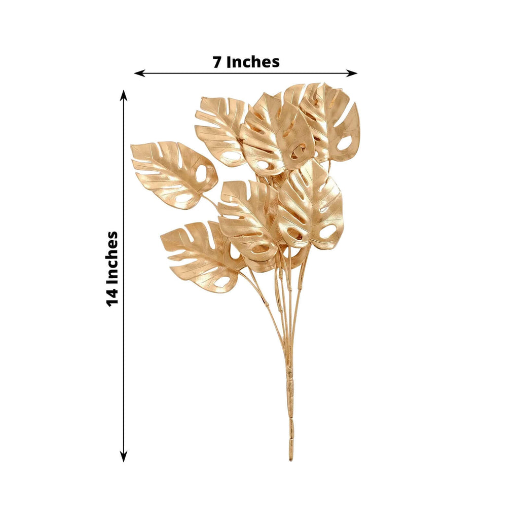 Artificial Metallic Gold Monstera Leaf Bushes
