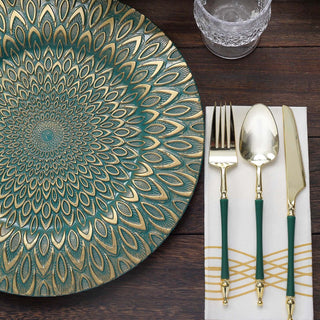 Versatile and Convenient Teal / Gold Round Plastic Serving Plates Versatile and Convenient Teal / Gold Round Plastic Serving Plates