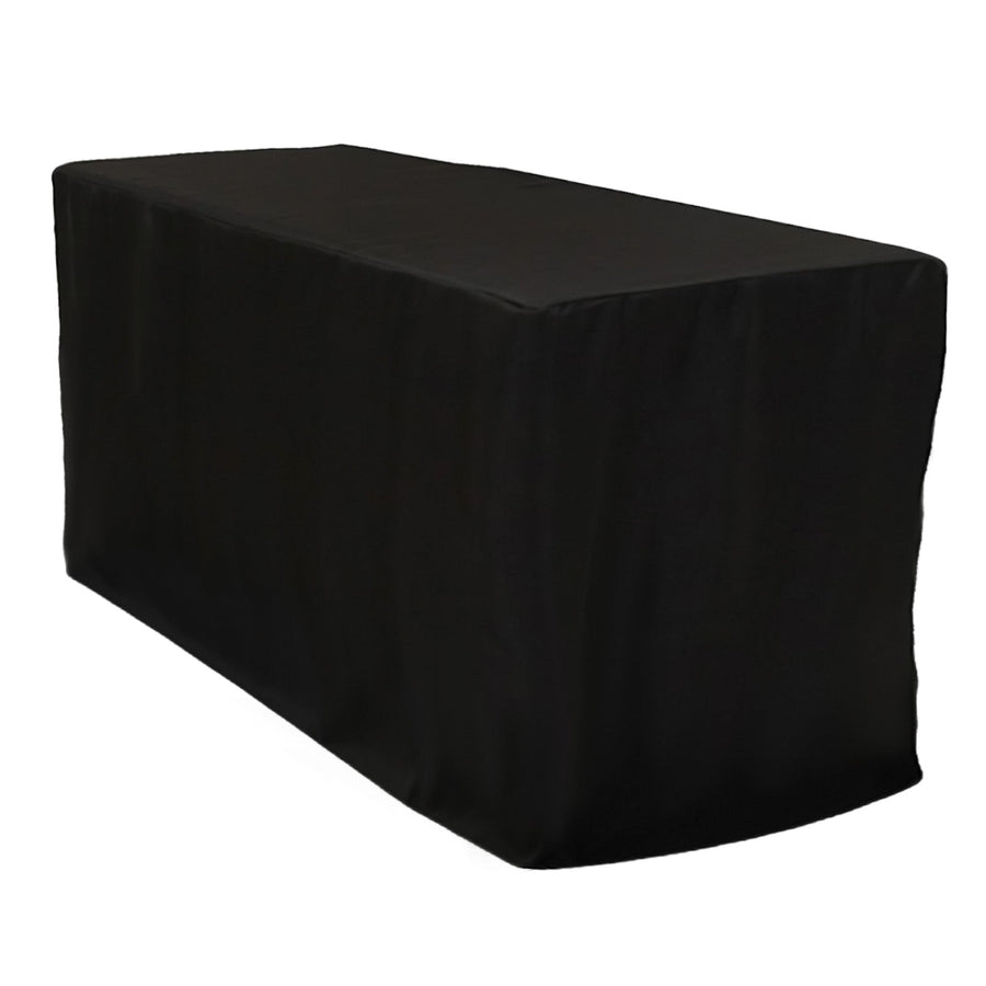 Black Fitted Polyester Rectangle Tablecloth 6ft for Special Size 72x24x42inch Tables