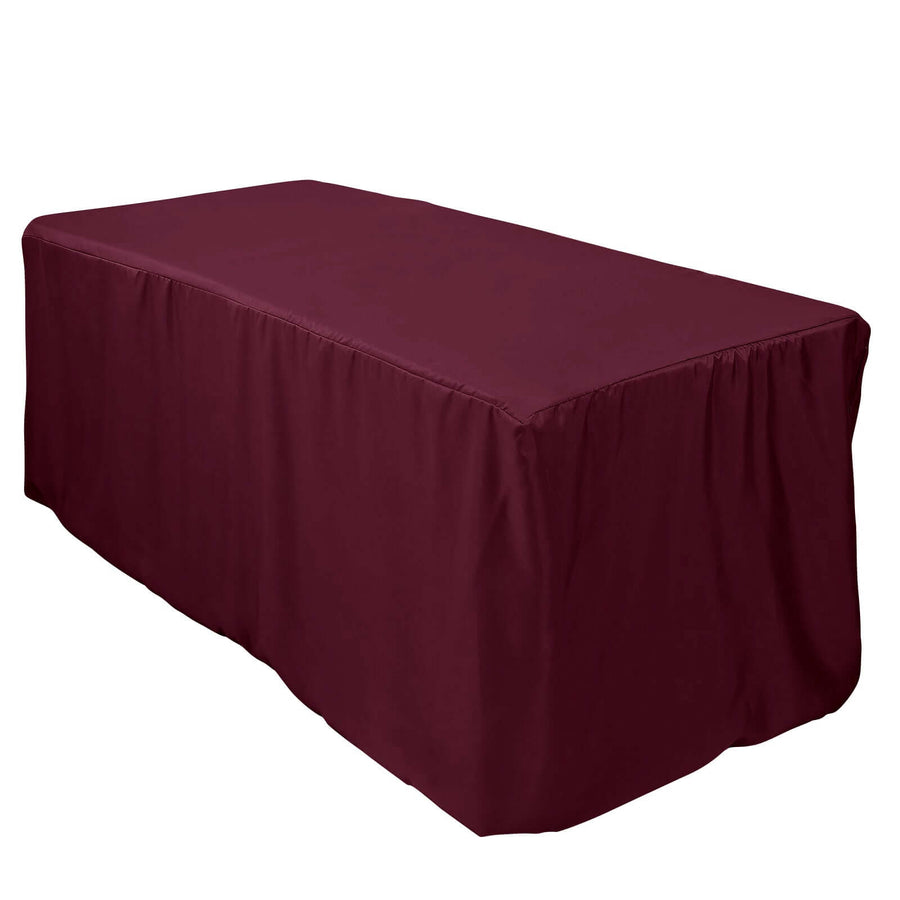 6FT Burgundy Fitted Polyester Rectangular Table Cover