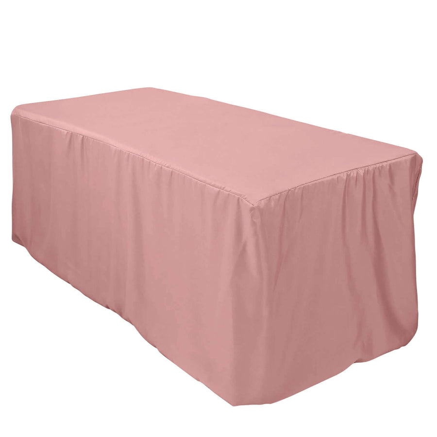 6FT Dusty Rose Fitted Polyester Rectangular Table Cover